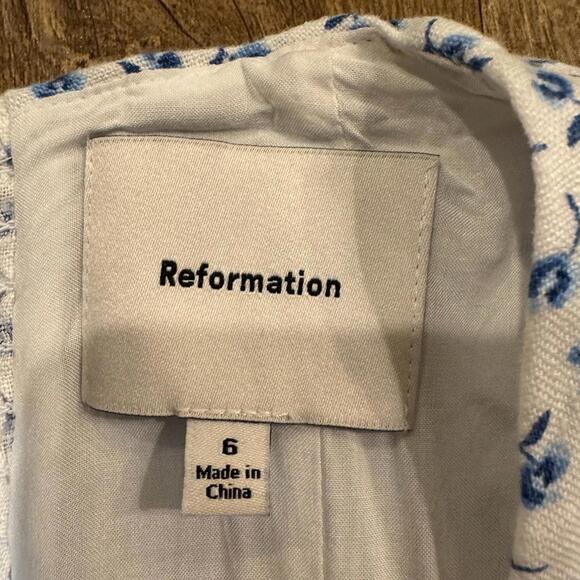 Reformation Coucou Linen Dress in Hanna Blue White Floral Size 6 100% Linen - Picture 5 of 9